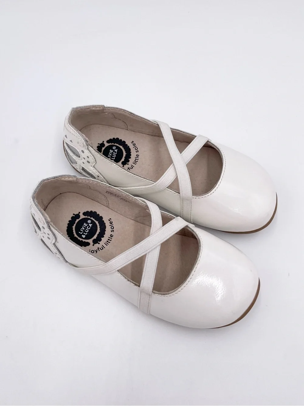 Livie & Luca Mariposa White Patent Leather Flats Toddler Girls Size 8 Butterfly